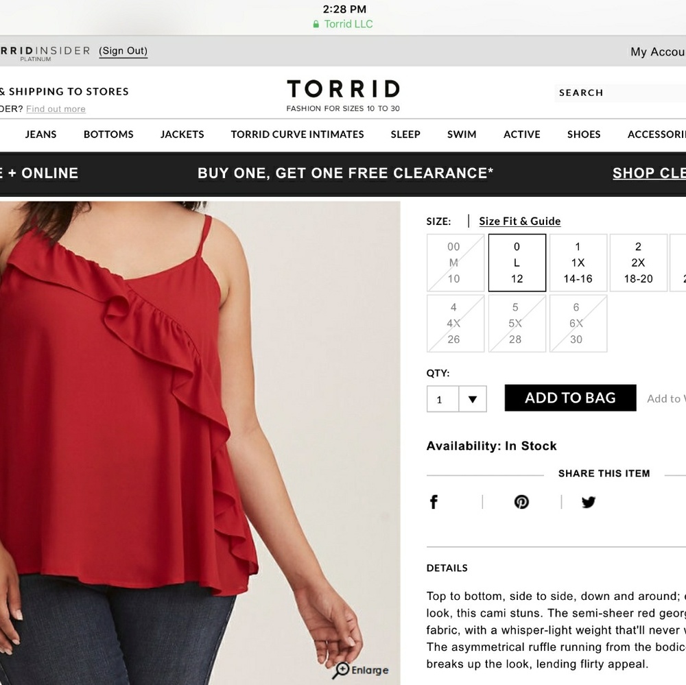 NWOT Torrid cami